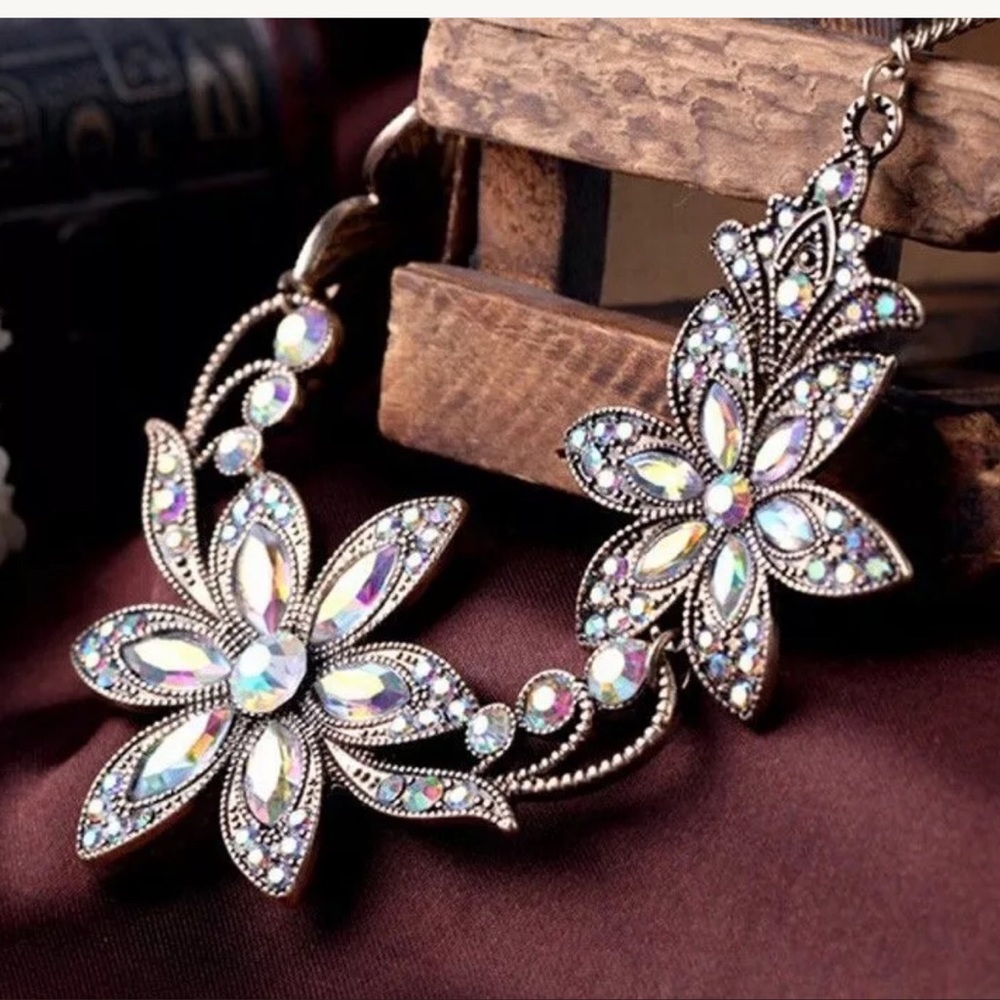 Statement Crystal / Rhinestone Necklace Multicolo… - image 5